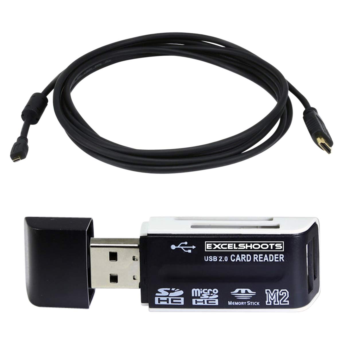 Excelshoots HDMI Cable Works for Canon PowerShot G5 X Mark II Digital Camera with Ferrite, Gold Plated, with Excelshoots Card Reader