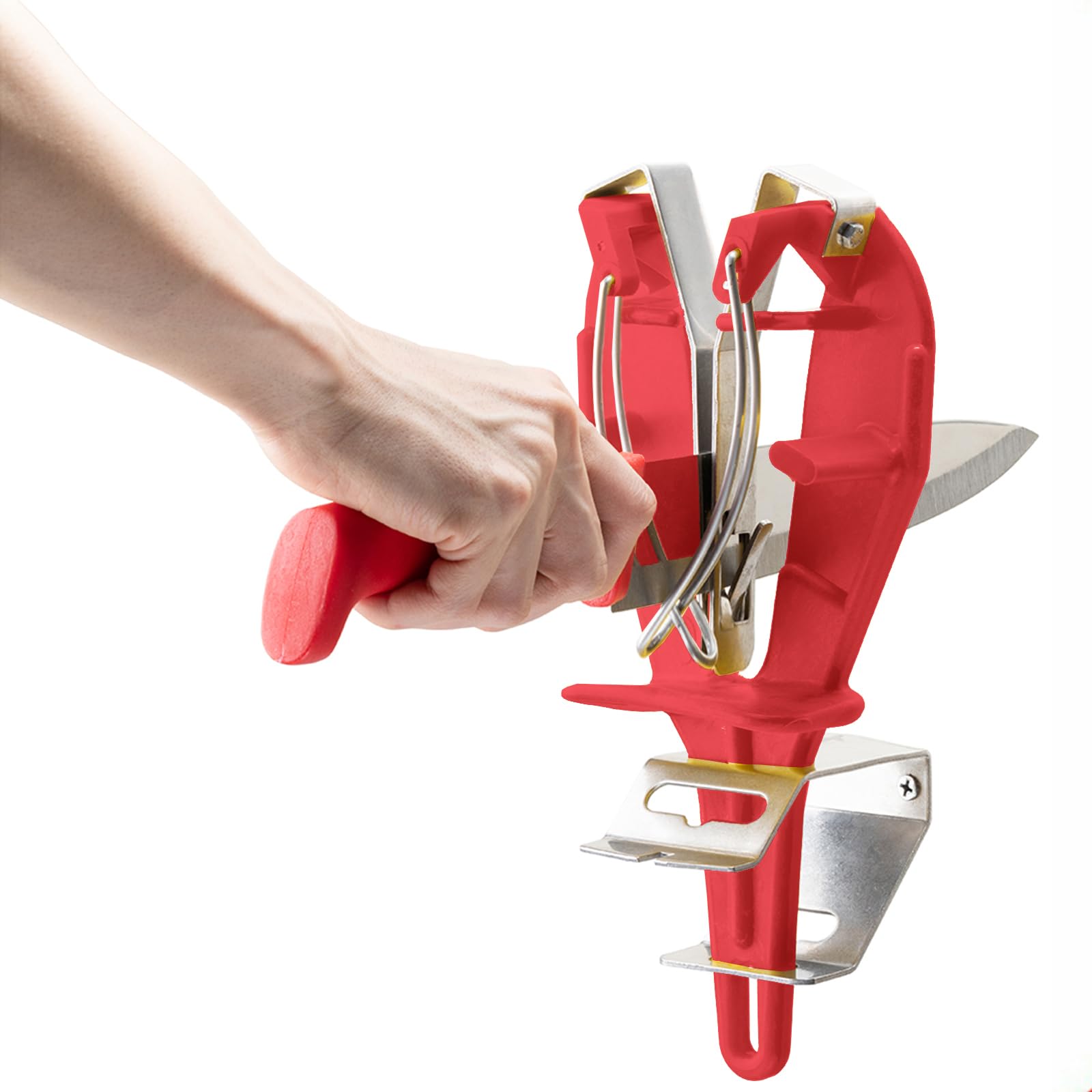 BSFRNF Stainless Steel Knife Sharpener Tool with Bracket, Maintenance Sharpening Tool for Kitchen Abattoirs Knives Helps Repair Sharpens, Hones, Polishes Blades (Red)