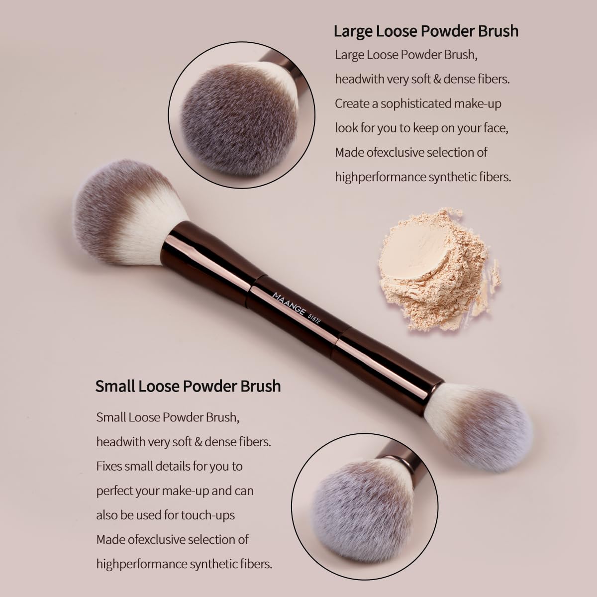 MAANGE Set di 15 pennelli da trucco a doppia estremità, con punta angolata/rotonda, per fondotinta, contouring, sopracciglia, ombretto, correttore (caffè)