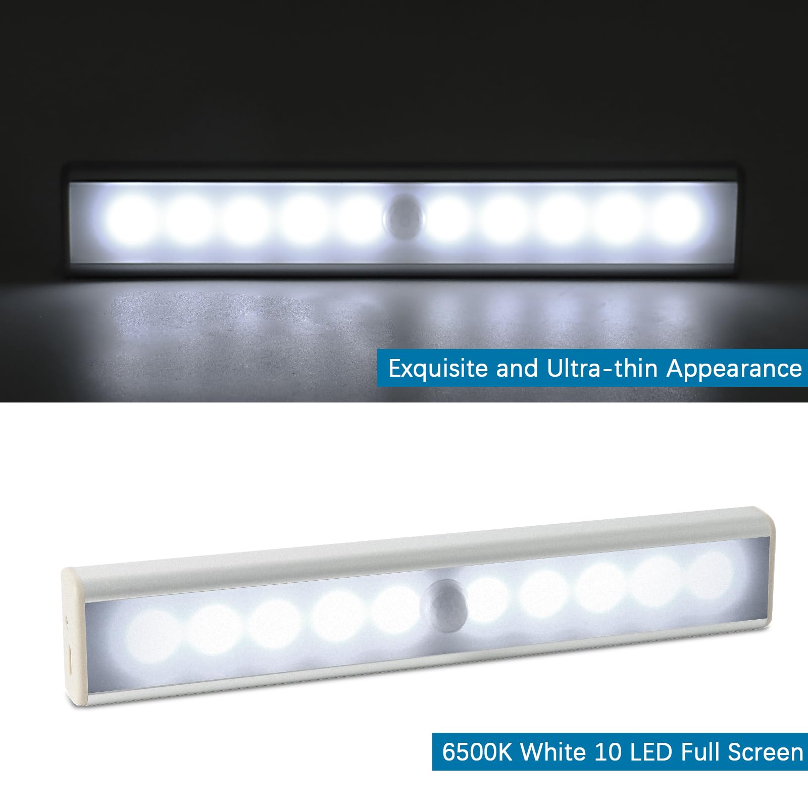Lot De 2 Lampes Détecteur De Mouvement 10 LED Rechargeables - Lampe Aimantée Pour Armoires, Escaliers Et Couloirs