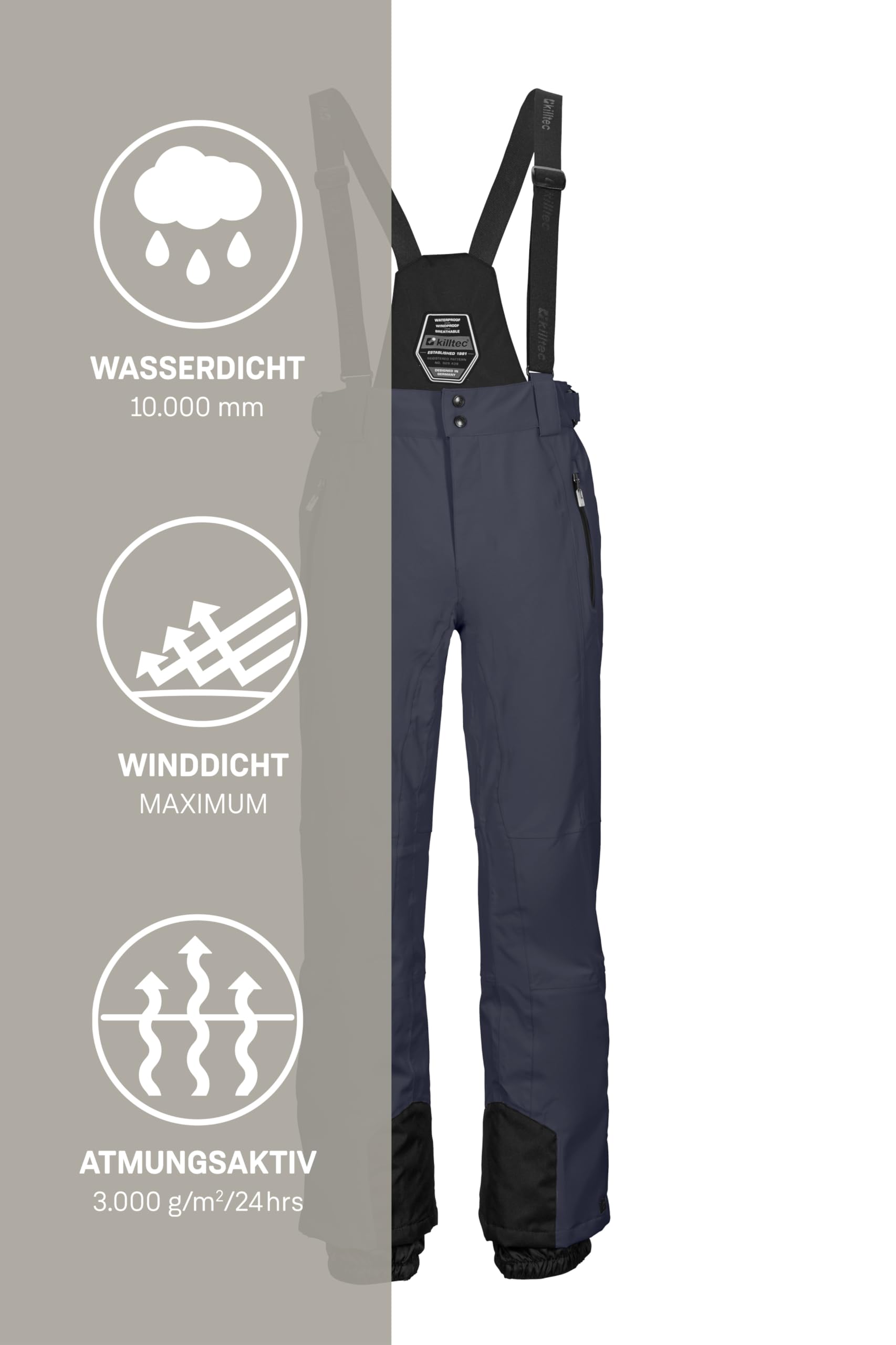 Killtec Ksw 100 Enosh Mn Ski Pnts - Spodnie narciarskie/funkcjonalne z odpinanymi szelkami, ochroną krawędzi i osłoną przeciwśnieżną Mężczyźni