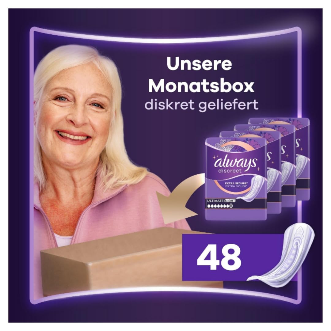 Discreet Ultimate Nacht Größe 8 Inkontinenzeinlagen für Frauen Monatspaket 48 STÜCK