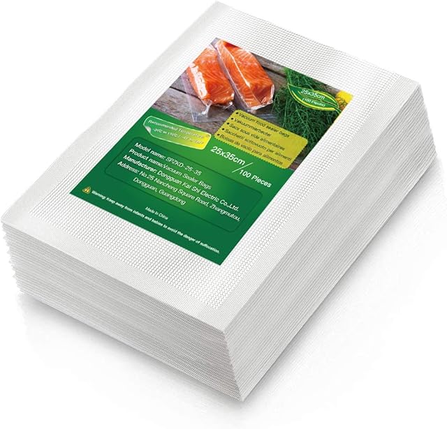 Vacuum Food Sealer Bags 23x33cm/100 Bags Textured Food Vacuum Sealer Bag Thick Embossed Bags Upgrade Design Pre-Cut Bag BPA Free for Food Storage Sous Vide Cooking