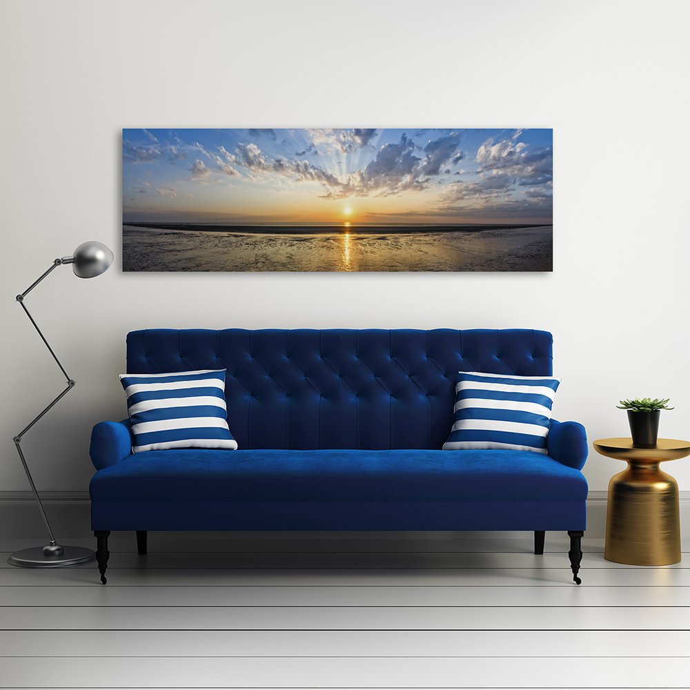 Feeby Cuadro en Lienzo Puesta del Sol 150x50 cm 1 Pieza Modernos Impresión Artística Calidad Fotografica Imagen Decoración de Pared Salon Dormitorio Cocina Oficina Pasillo Naturaleza Azul