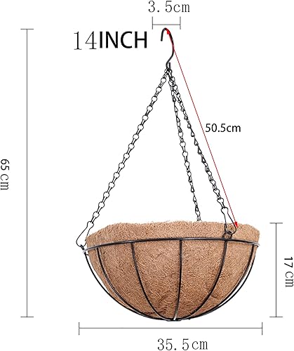 Miniatura 3 de Macetas colgantes de metal para exteriores (paquete de 4, 14 pulgadas) cestas colgantes para plantas, cadena redonda de alambre con forros de fibra