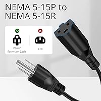 Vista 3 de TNP cable de alimentación de extensión universal, NEMA 5-15R a NEMA 5-15P, clavija de enchufe de alimentación jack de extensión que ahora espacio