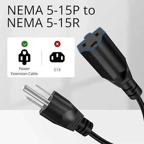 Miniatura 3 de TNP cable de alimentación de extensión universal, NEMA 5-15R a NEMA 5-15P, clavija de enchufe de alimentación jack de extensión que ahora espacio,