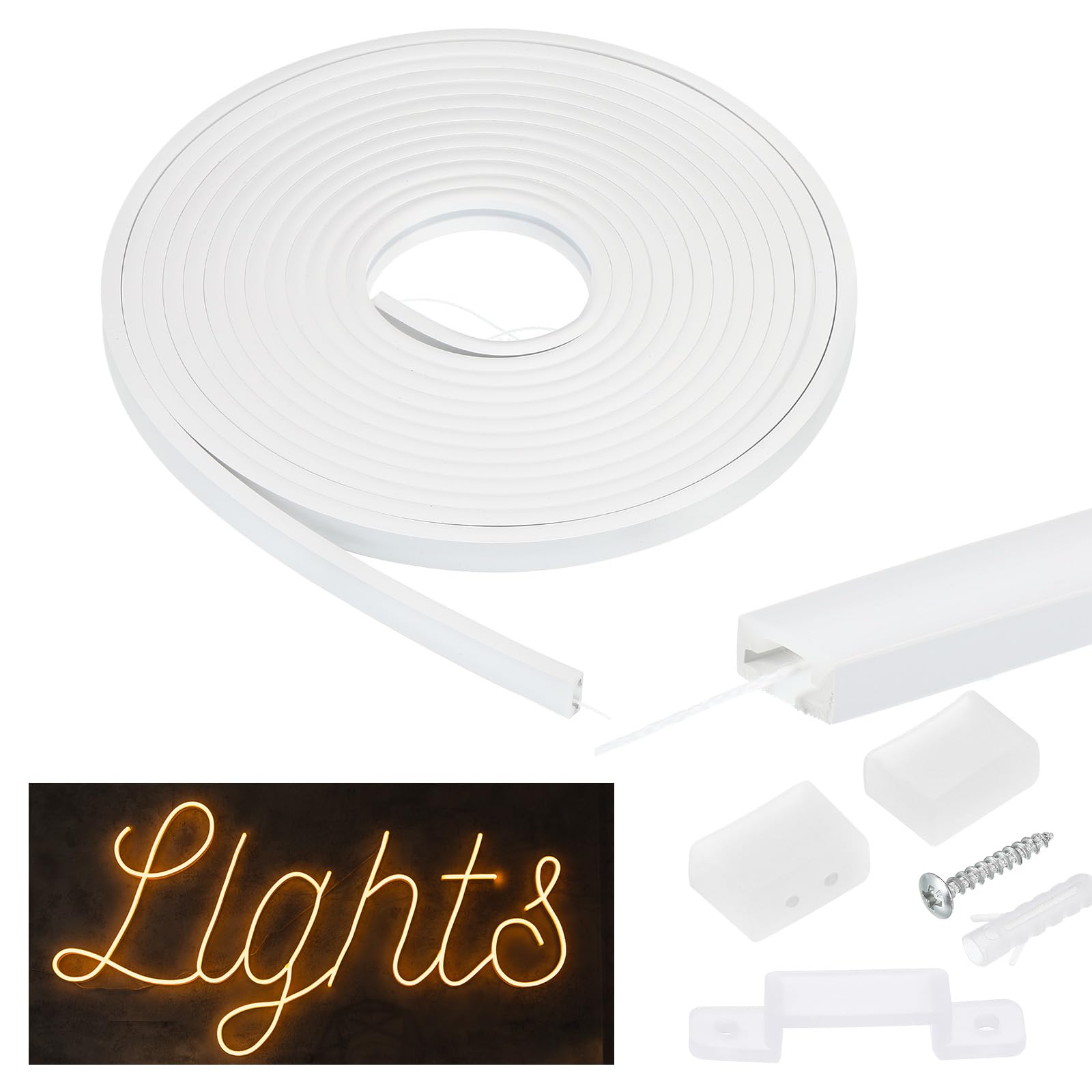 sourcing map 16.5ft/5m LED Diffuser Channel, 13x5mm Silicone LED Channel System, Flexible Neon Rope Light Strip with Cover, End Caps for 10mm Light Strips Indoor Outdoor Ambient Decor