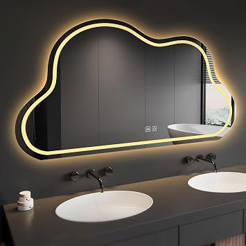 Smart LED Bathroom Mirror, 3-Color Dimmable, Anti-Fog Mirror, 40x60CM|50x70CM|60x80CM|70x90CM Cloud-Shaped Illuminated Wall Mirror, Touch ControlStyle B,40x60CM