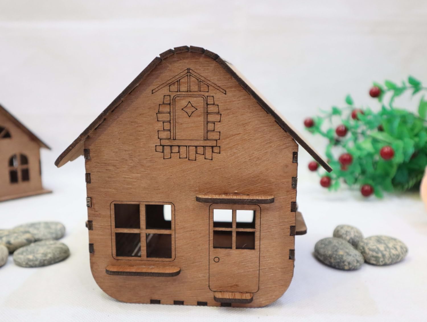 MeeCraft Wooden House Design Tealight Candle Holder for Christmas Decoration - Tealight Stand for Home Decor, 13.5x13x16 cm (Brown) 3