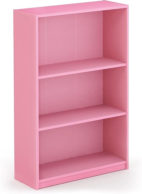 Furinno JAYA Simple Home 3-Tier Adjustable Shelf Bookcase, Pink