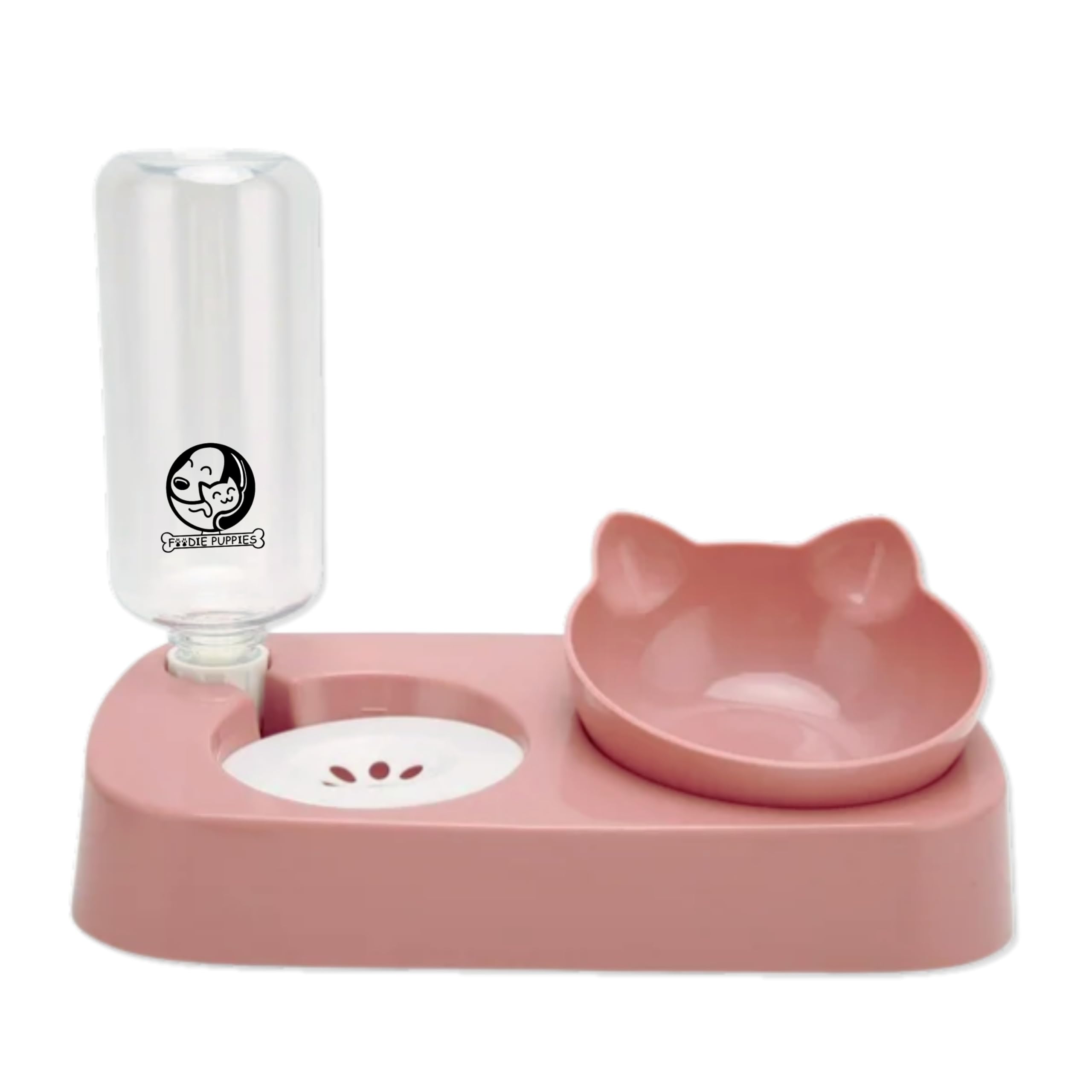 Foodie Puppies Gravity Cat Food and Water Bowl Set - (Pink) | 2in1 Automatic Drinking Flowing Water and Food Bowl | Detachable Elevated Cat Bowl Stand Wet and Dry Food Bowl for Cats & Small Dogs-image-1