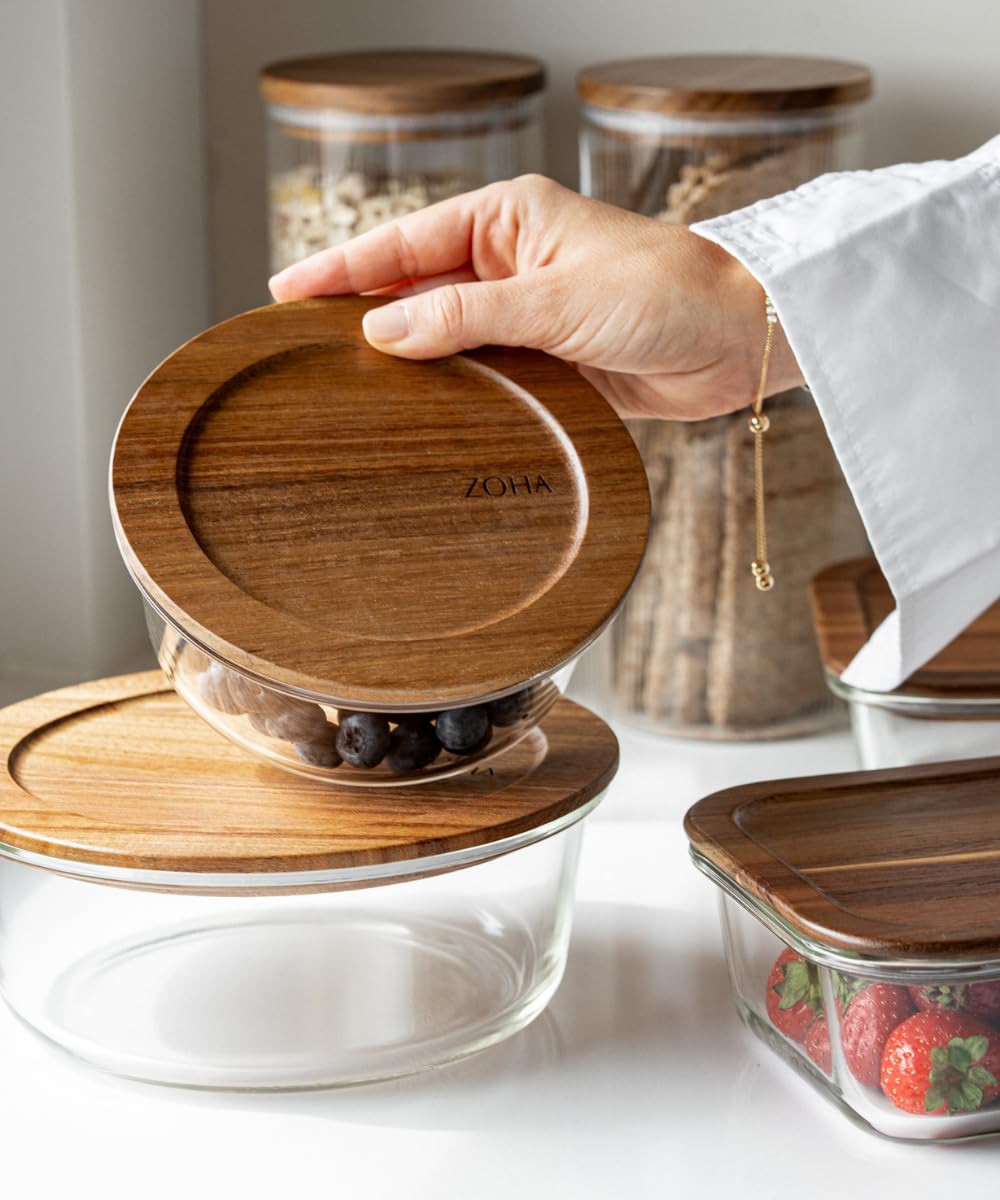 Zoha Frischhaltedosen Glas Set 8-teilig – Vorratsdosen Glas mit Akaziendeckel BPA-frei – luftdichtes Frischhaltedosen Set – mikrowellengeeignet & ofenfest – Glasbehälter für Meal Prep & Aufbewahrung Küche, Haushalt & Wohnen