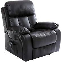 More4Homes CHESTER HEATED MASSAGE RECLINER BONDED LEATHER CHAIR SOFA LOUNGE GAMING HOME ARMCHAIR Black