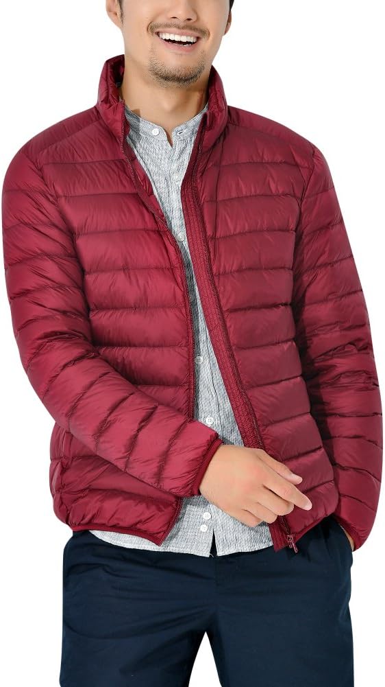 ZhuiKun Down Jacket Men's Warm Stand Collar Padded Puffer Jacket Coat Outwear Wine Red 3XL
