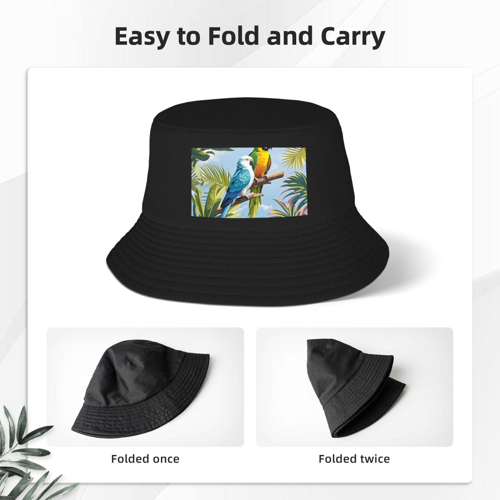 Bucket Hat for Women Men Cotton Sun Hats Tropical Plants and Parrots Hat Beach Fisherman Hat Summer for Protection