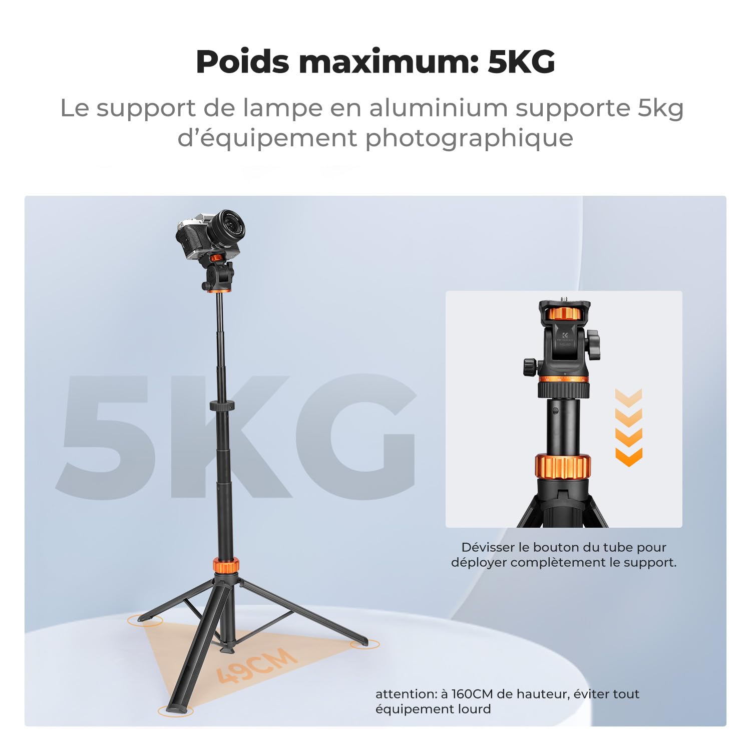 K&F CONCEPT Trépied d'Éclairage 199cm Libération Rapide pour Studio
