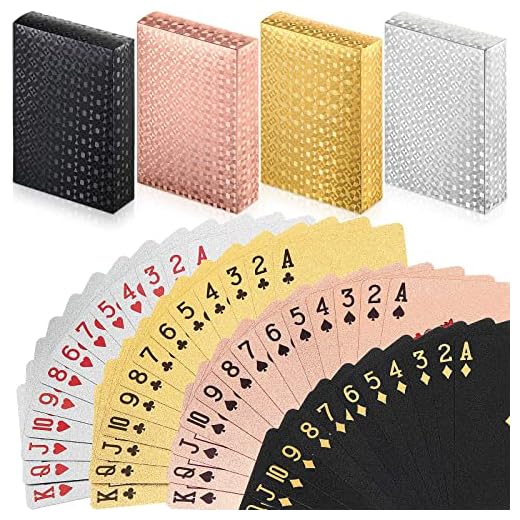 4 Decks Playing Cards Foil Poker Cards Deck of Cards 24 K Gold Foil Poker Cards Gold Playing Cards Foil Waterproof Playing Cards Waterproof Plastic Cards (Classic Colors, Stylish Pattern)