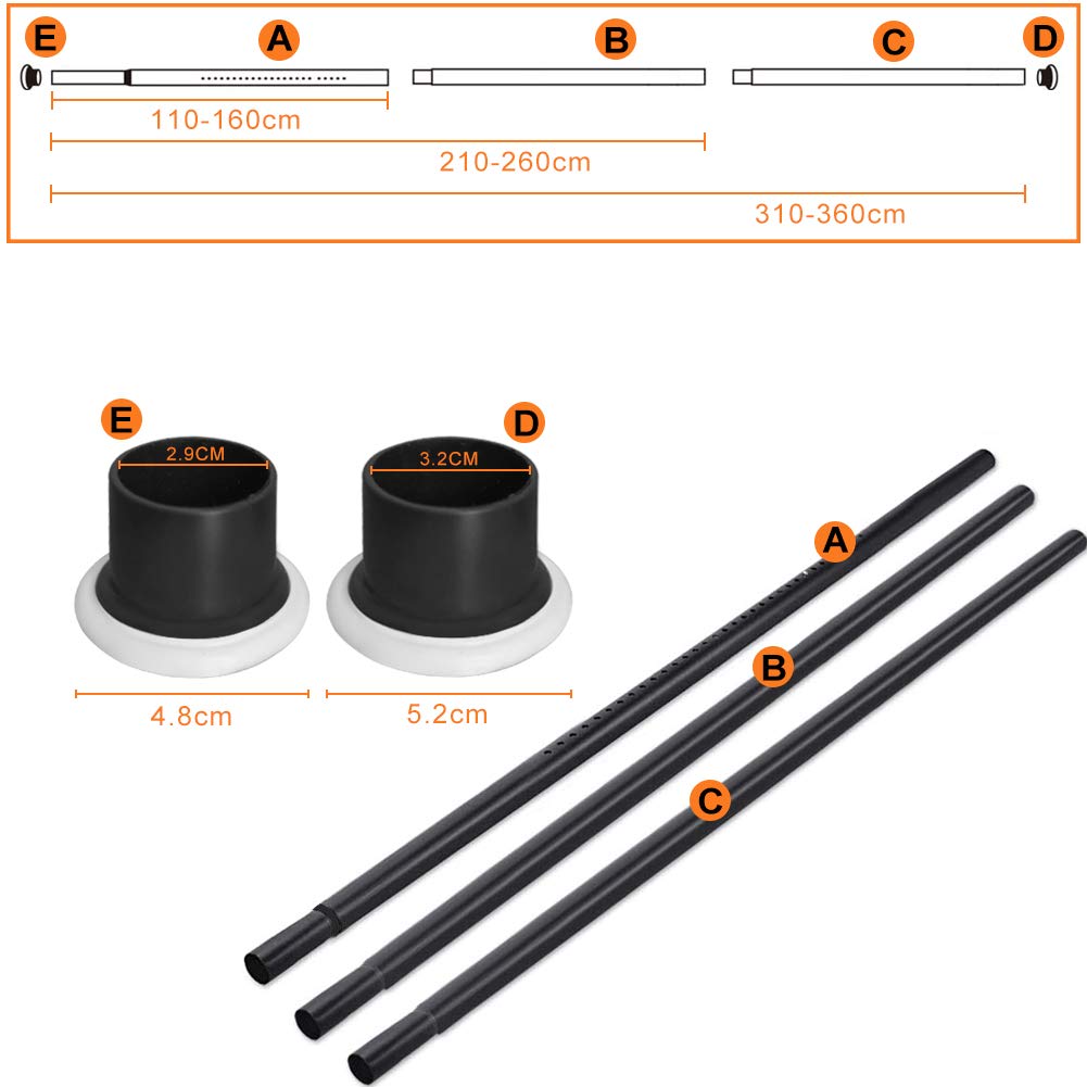 Asta telescopica per tenda da doccia estensibile senza perforazione, 310 - 360 cm, in acciaio al carbone, nero, con asta a tensione per capi, bagno, finestra, cucina e armadio