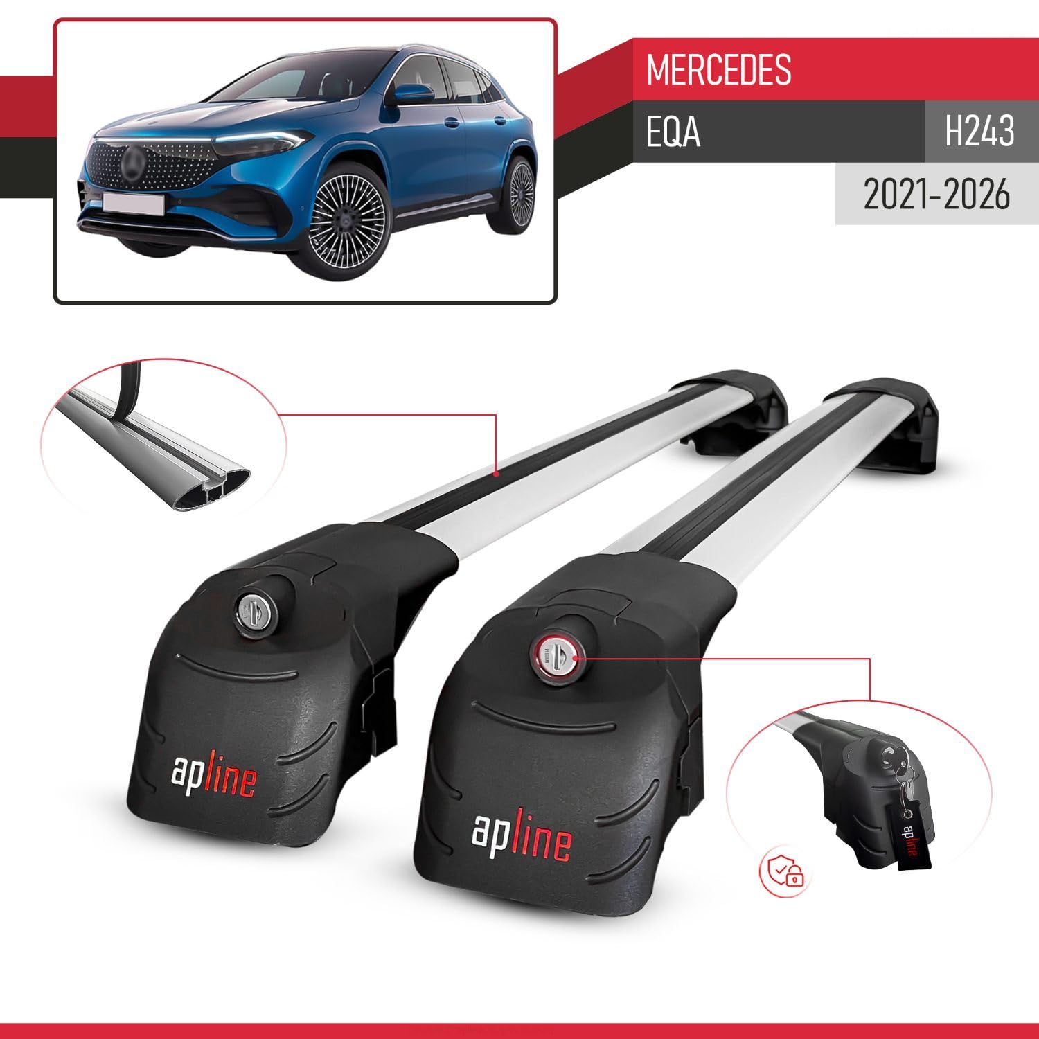 Compatible con Mercedes EQA (H243) 2021-2026 Modelo Ace-2 Barra de Techo Auto Portaequipajes Barras Transversales Gris Aluminio 2 Barras