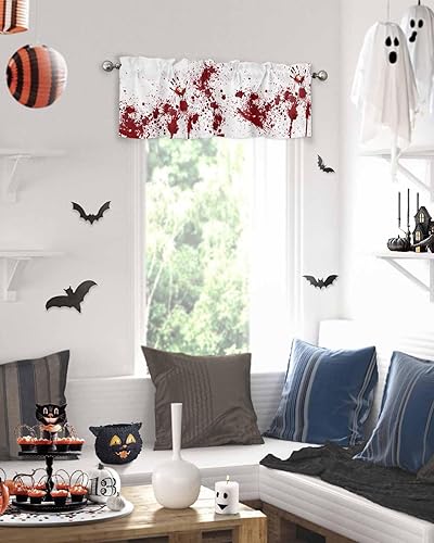 Miniatura 2 de Cortinas de Halloween para cocina, cafetería, cortinas cortas con estampado de manos crueles y espeluznantes, 42 x 18 pulgadas, bolsillo para barra,