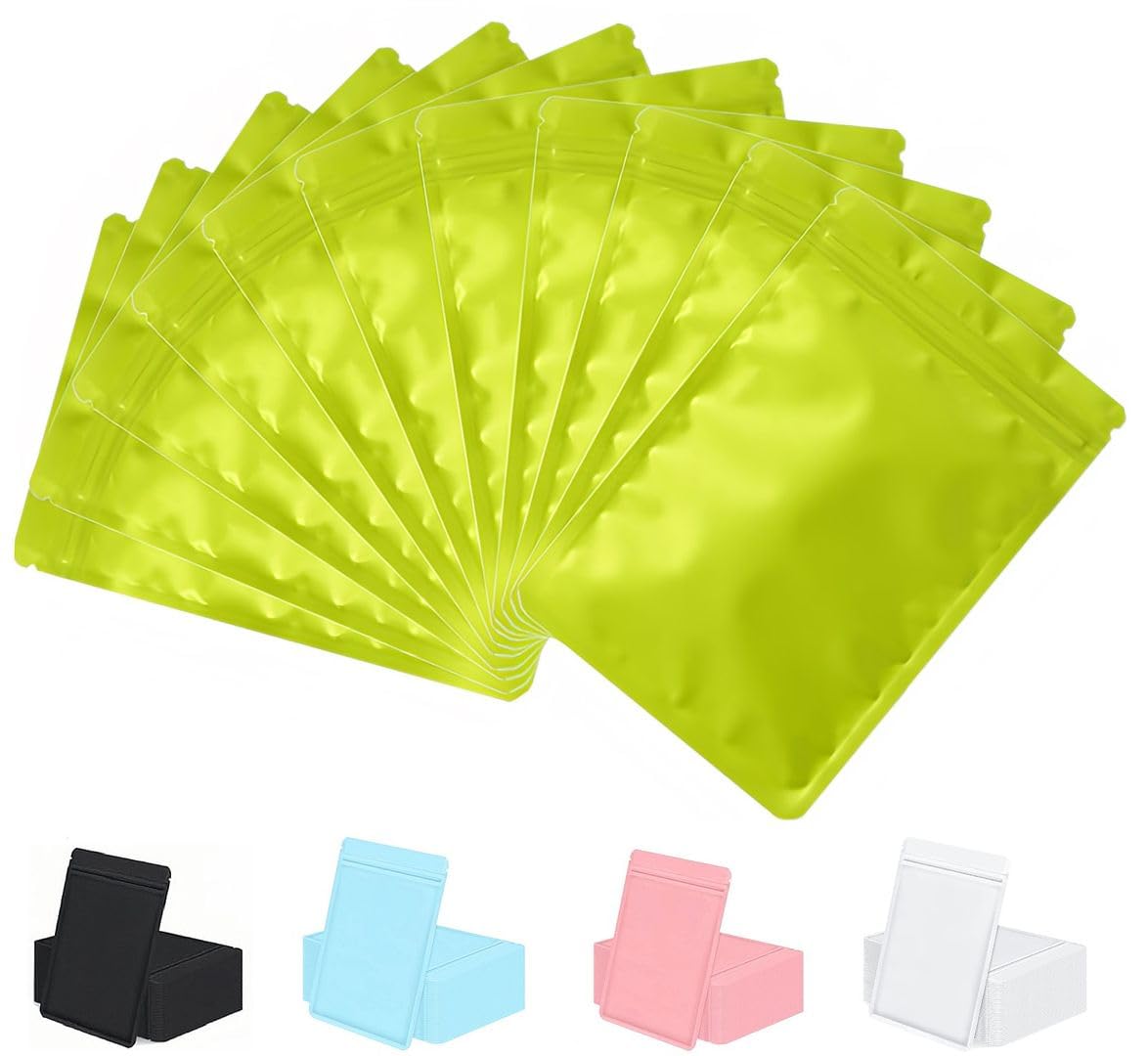 Rimiko 50pcs Resealable Ziplock Bags, Reusable Flat Small Mylar Bag, Aluminum Foil Sample Bags with Matte Color Packaging for Food Storage (Green, 4.7" x 7.9")