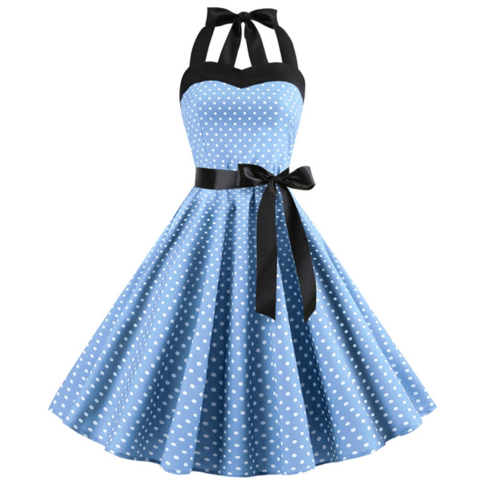 Vestito Vestito Vintage Solido Donne Sexy Polka DOT Print Halter Party Abiti Plus Size-A8,M