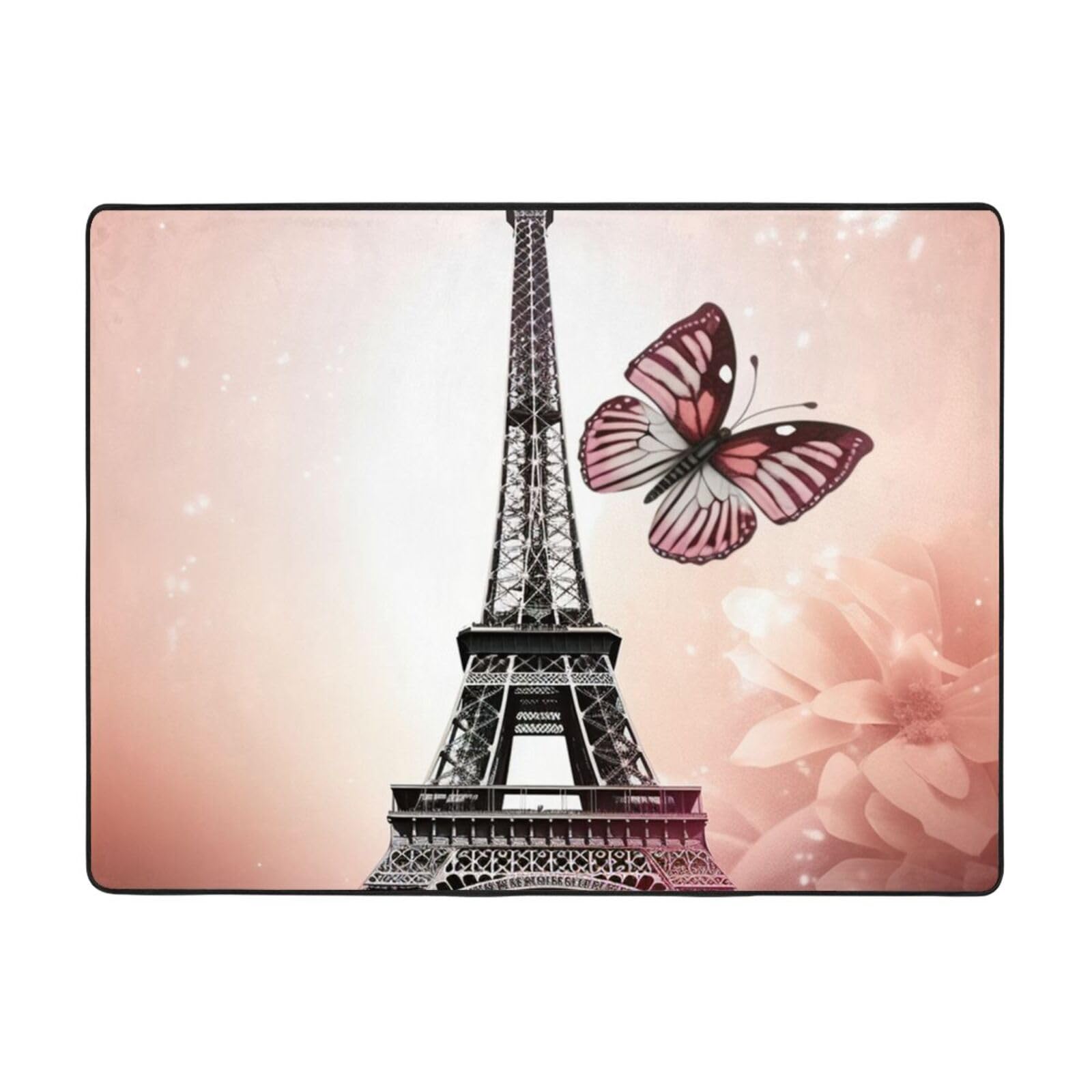 Tapis de sol antidérapant pour carrelage glissant motif Tour de Paris et papillon