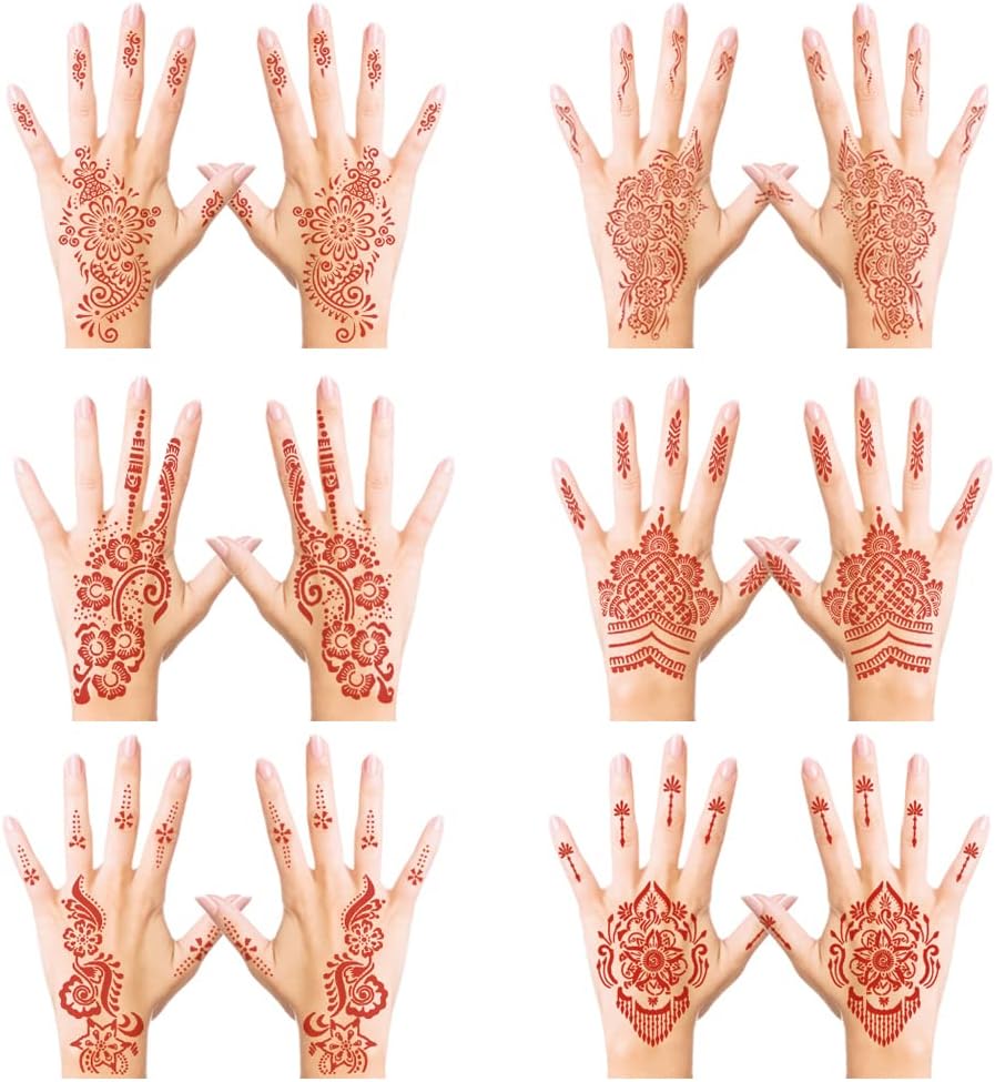 Henna Temporary Tattoo Stickers, Brown Henna Tattoo Stickers kit๏ผ Fashion Flash Women Tattoo Waterproof Red Ink Henna hands Tattoo for the weddings and Festivals, & Parties