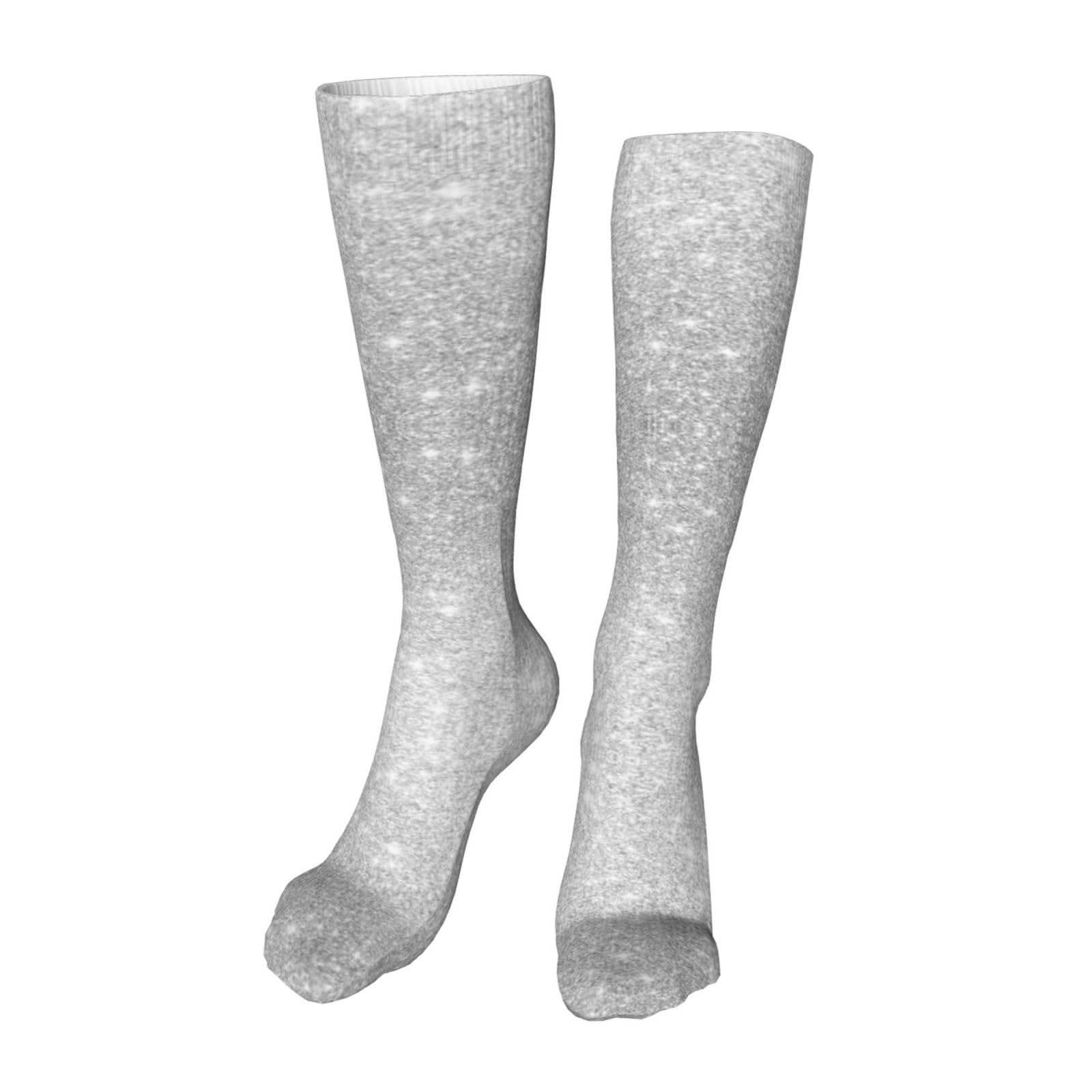 Melbrakin Unisex Silver Glitter Knee High Socks Long Cosplay Casual Socks For Womens