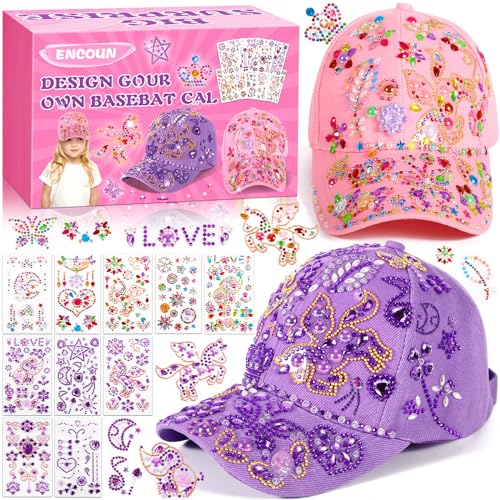 ENCOUN Geschenke für Mädchen DIY Baseballkappe, Geschenk Mädchen 4 5 6 7 8 9 10 11 12 Jahre, Basteln Mädchens Baseballkappe Spielzeug mit 10 Aufkleber, Weihnachten Geschenke Bastelset für Kinder