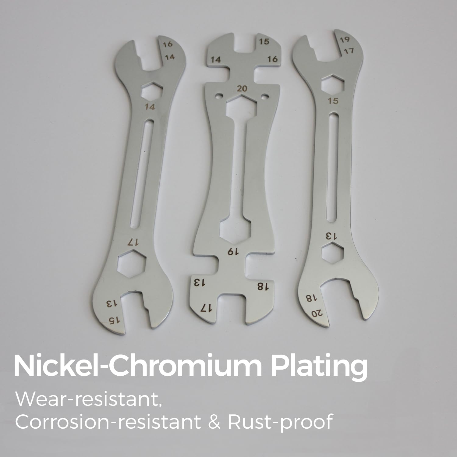 Universal Thin Hub Cone Wrench, Cr-V Steel + Ni-Cr Plating 0.1in/2.5mm Ultra-Thin 13-20mm Wrench for Home Bike Car Repair