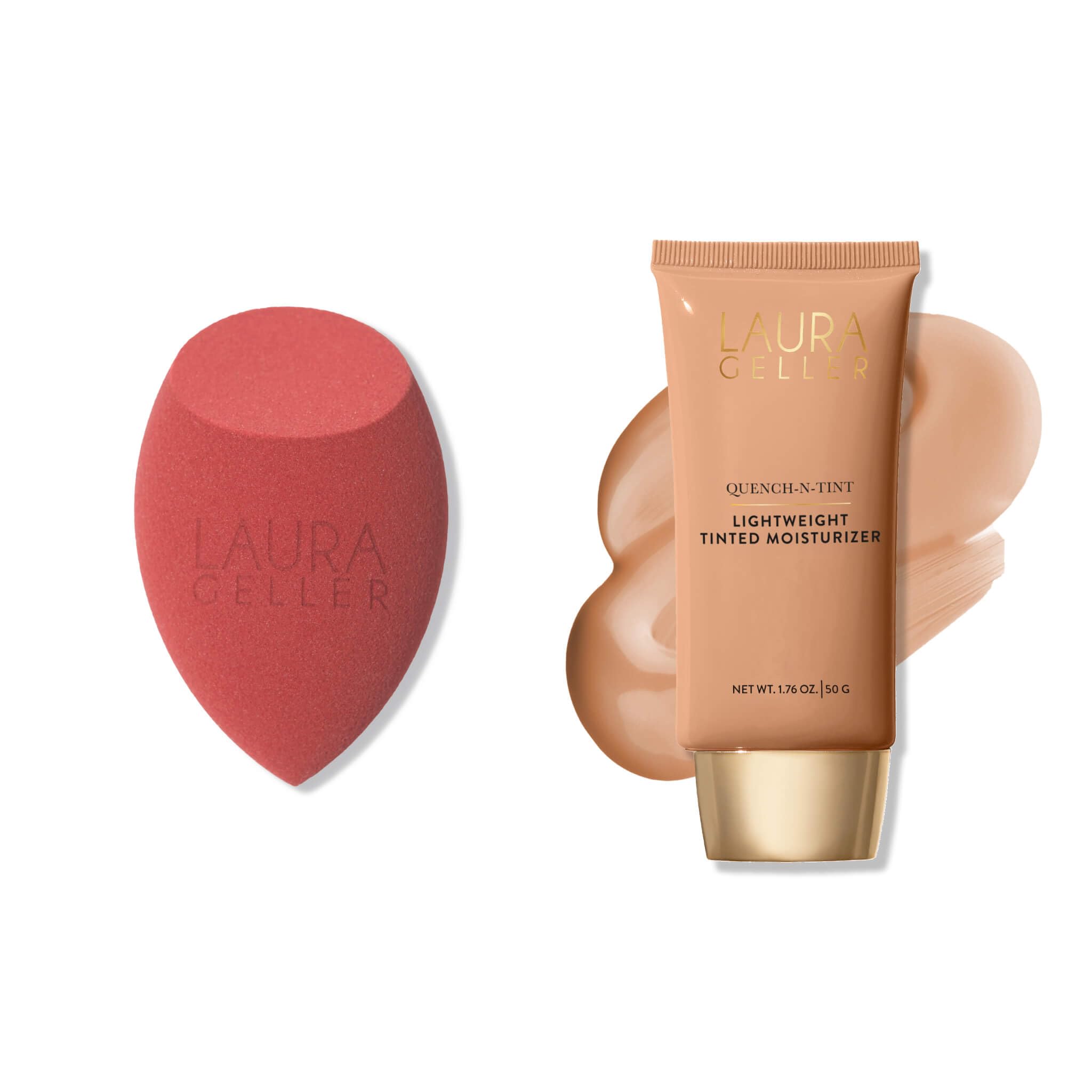 LAURA GELLER Quench-n-Tint Hydrating Lightweight Tinted Moisturizer Medium Latex-Free Full Face Makeup Blending Sponge - Sheer Foundation for