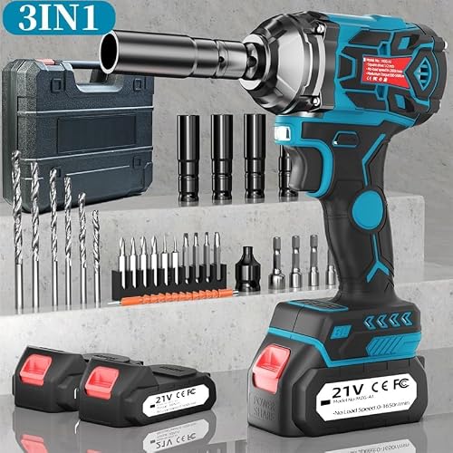 Cordless Impact Wrench, 21V 406 Ft-lbs MAX Torque Power Impact Driver, 1/2\" Power Impact Wrenches with 2 * 2.0Ah Batteries and 25 Accessories, Impact Motor for Car Tire (550N Wrench 2.0Ah*2) - Thumbnail 7