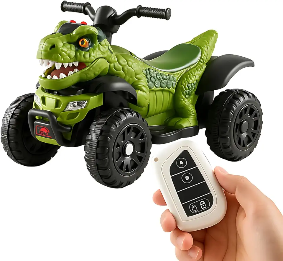 Quadriciclo Elétrico Raptor Dino 6V Com Pedal e Controle Remoto Kidino Carrinho Infantil Seguro e Divertido Para Crianças