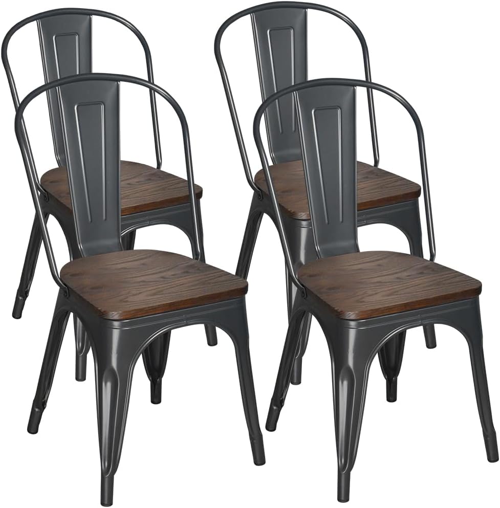 RokiaTek Gun Metal Dining Chairs Set of 4 Metal Chairs