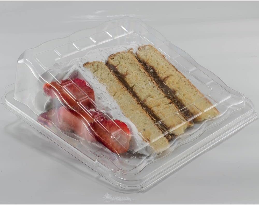 50 Count Sideways Cake Slice Containers, Clear Plastic