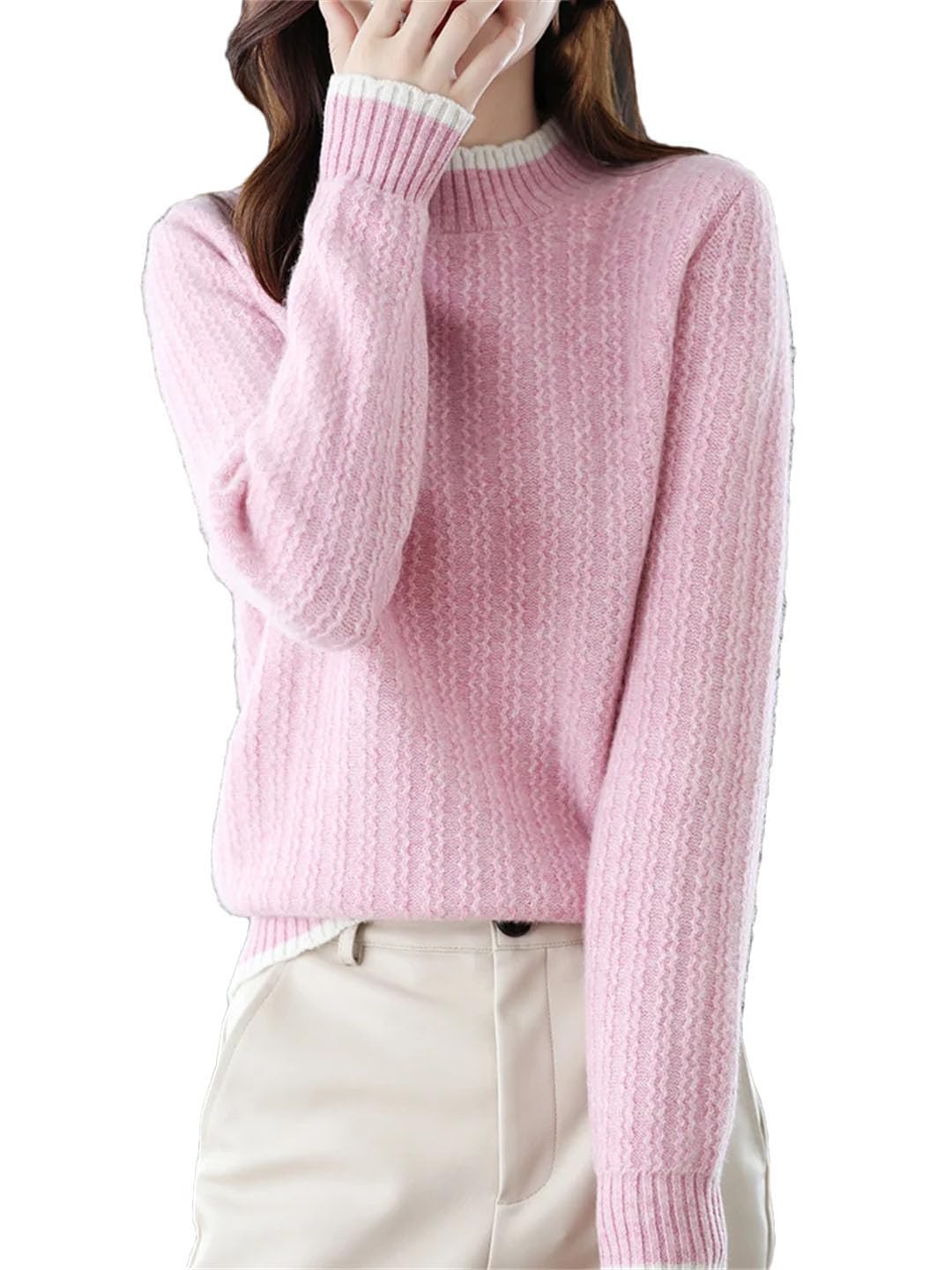 Vogrtcc Suéter De Cuello Alto Medio De Lana De Otoño E Invierno para Mujer Suéter De Bajo De Punto Suelto