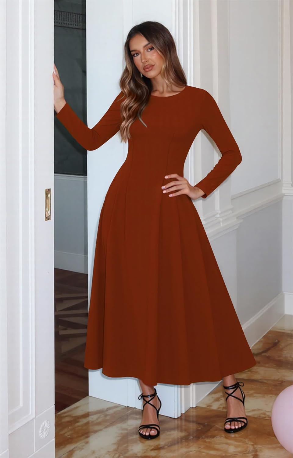 OKIFOIR Long Sleeve Maxi Dress for Women Fall Pleated Babydoll Formal Cocktail Party Dresses 2026 - Image 6