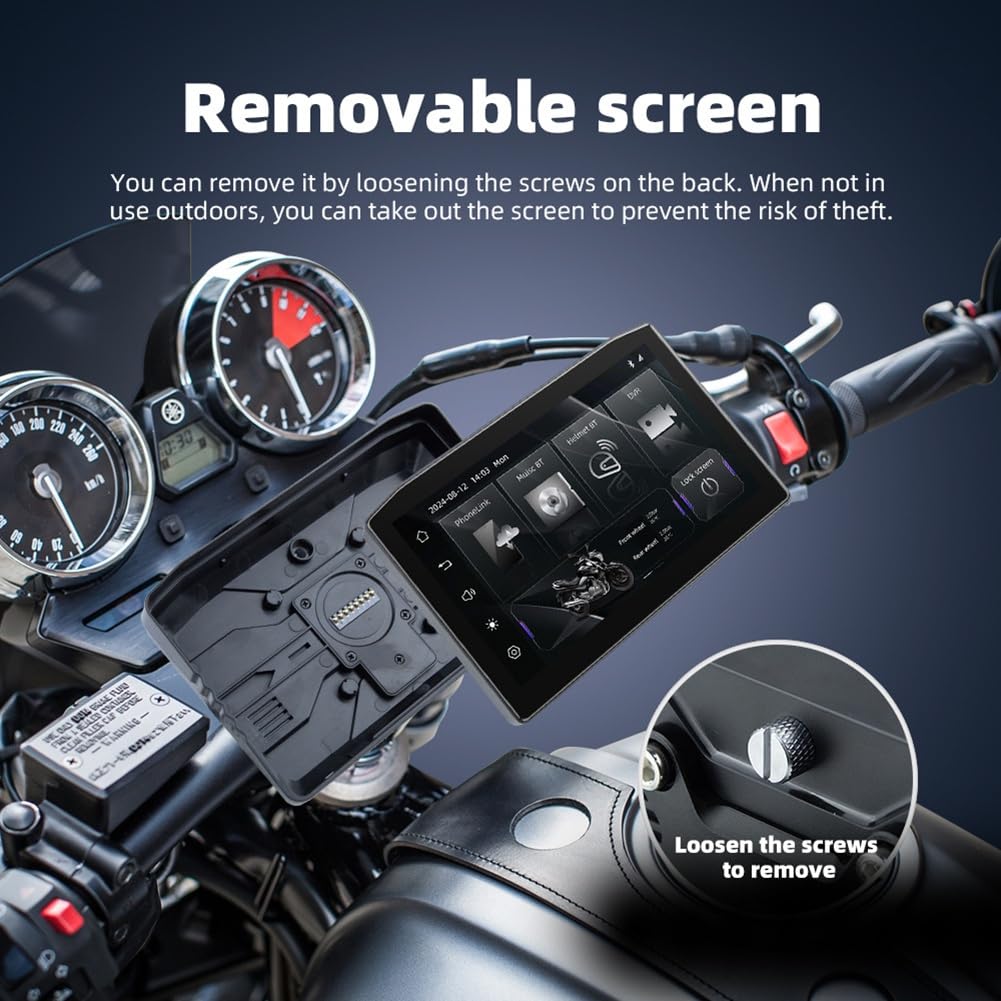 Écran de Navigation de Moto 6,25 Pouces Étanche Affichage Amovible avec DVR Wireless Carplay Android Auto