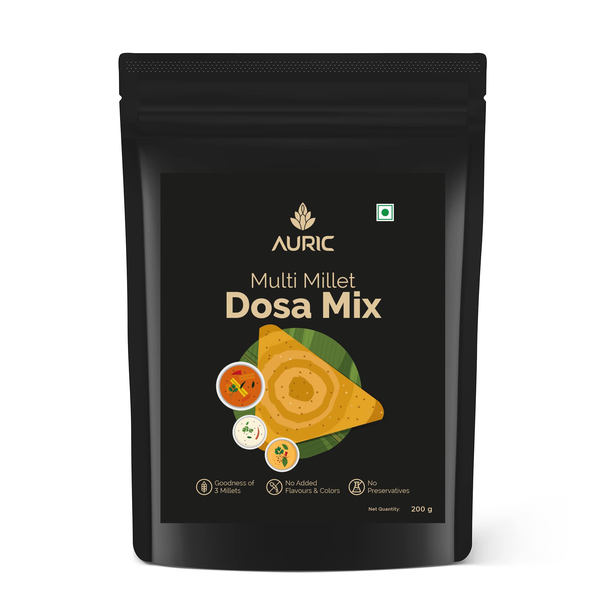 Auric Multi Millet Dosa Instant Mix | Ragi Jowar Bajra | Easy And Ready To Cook | Rich In Protein And Fiber | Healthy And Natural Breakfast Mix, 200 G, Preservative Free