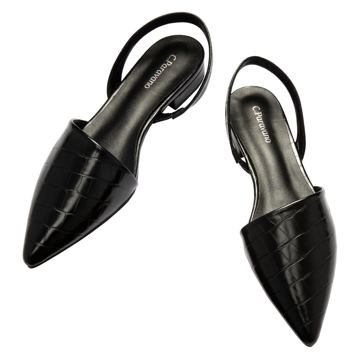 Photo 1 of C.Paravano Women's Slingback Flats | Pointed Toe Flats Sandals | Ankle Strap Slingback | Comfort Casual Dress Shoes 8 Black F7