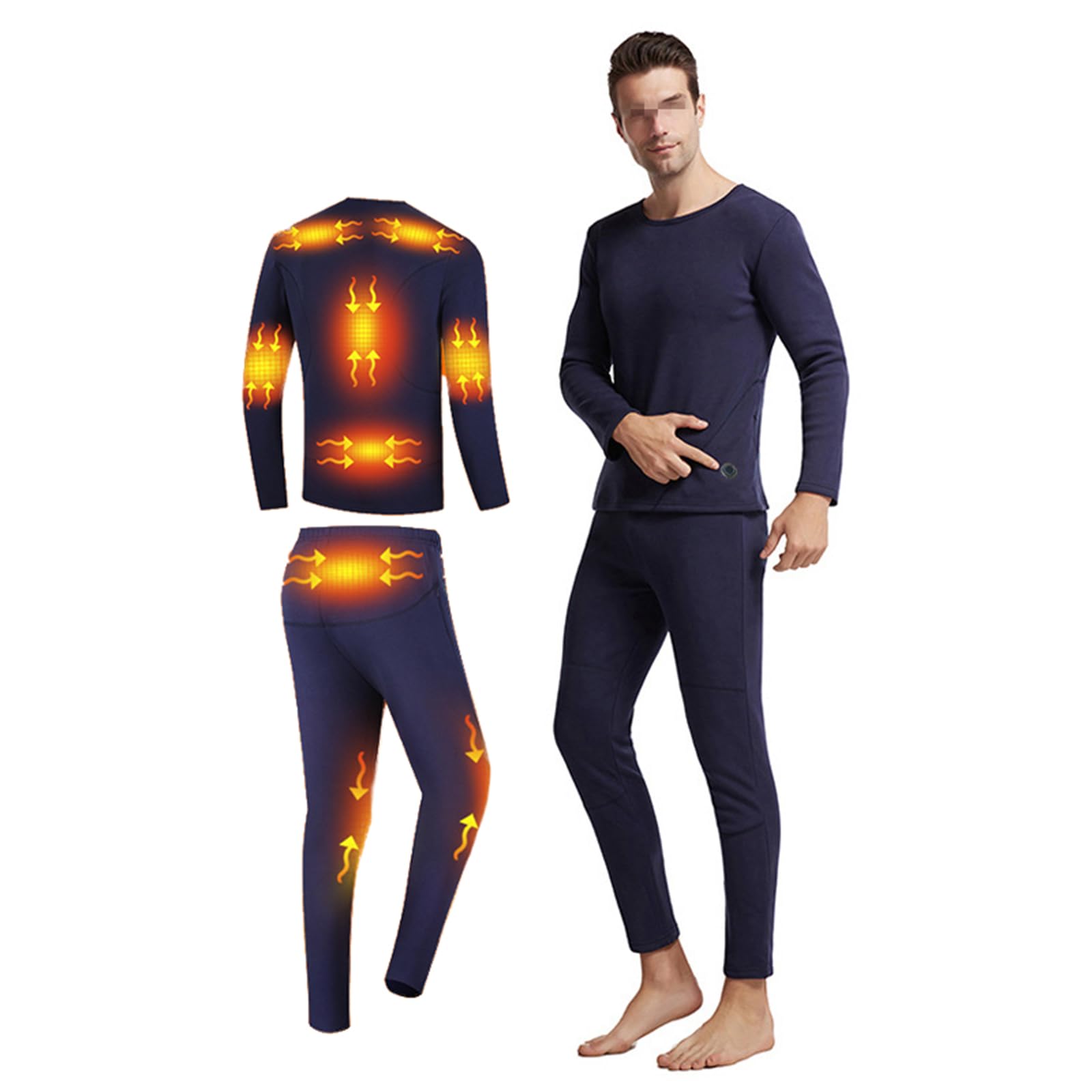 Set di Biancheria Intima Termica Riscaldata per Uomo Donna, 11 Zone di Riscaldamento, Set Strato Base Riscaldato Elettrico USB(Top + Pantaloni), per All'Aperto Caccia Sci,3XL, Navy-Men