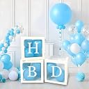 Festi Duck HBD blue and white Balloon Box Set | Stylish Happy Birthday Lettered Decor for Birthday Celebration | 28 pcs Set | (Blue & White) gallery image