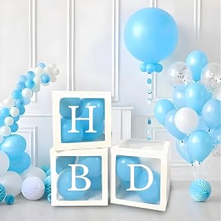 Festi Duck HBD blue and white Balloon Box Set | Stylish Happy Birthday Lettered Decor for Birthday Celebration | 28 pcs Set | (Blue & White)