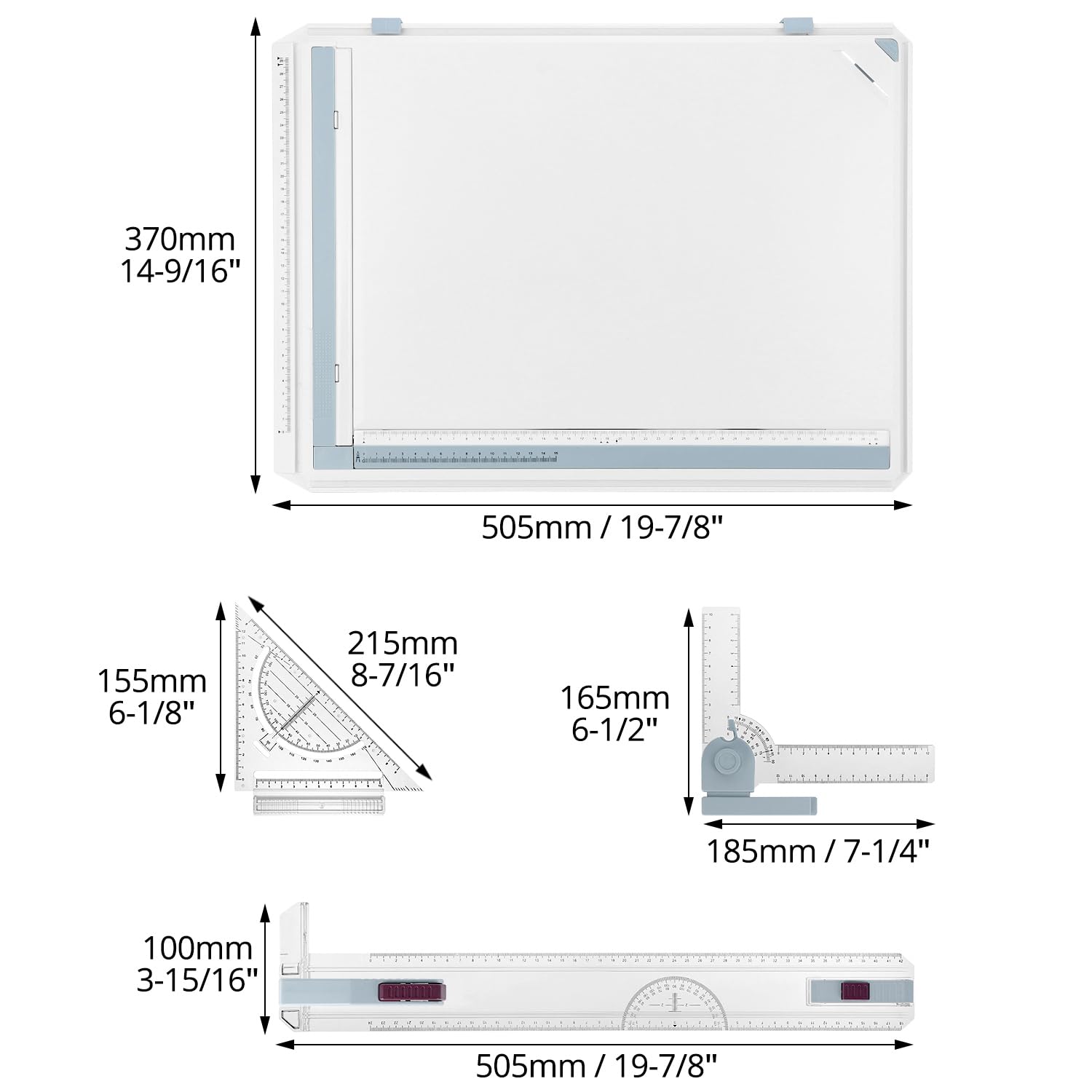 QWORK® Planche à Dessin DIN A3, Planches a Dessin Multifonctions avec Outils de Mesure et Précision Réglables