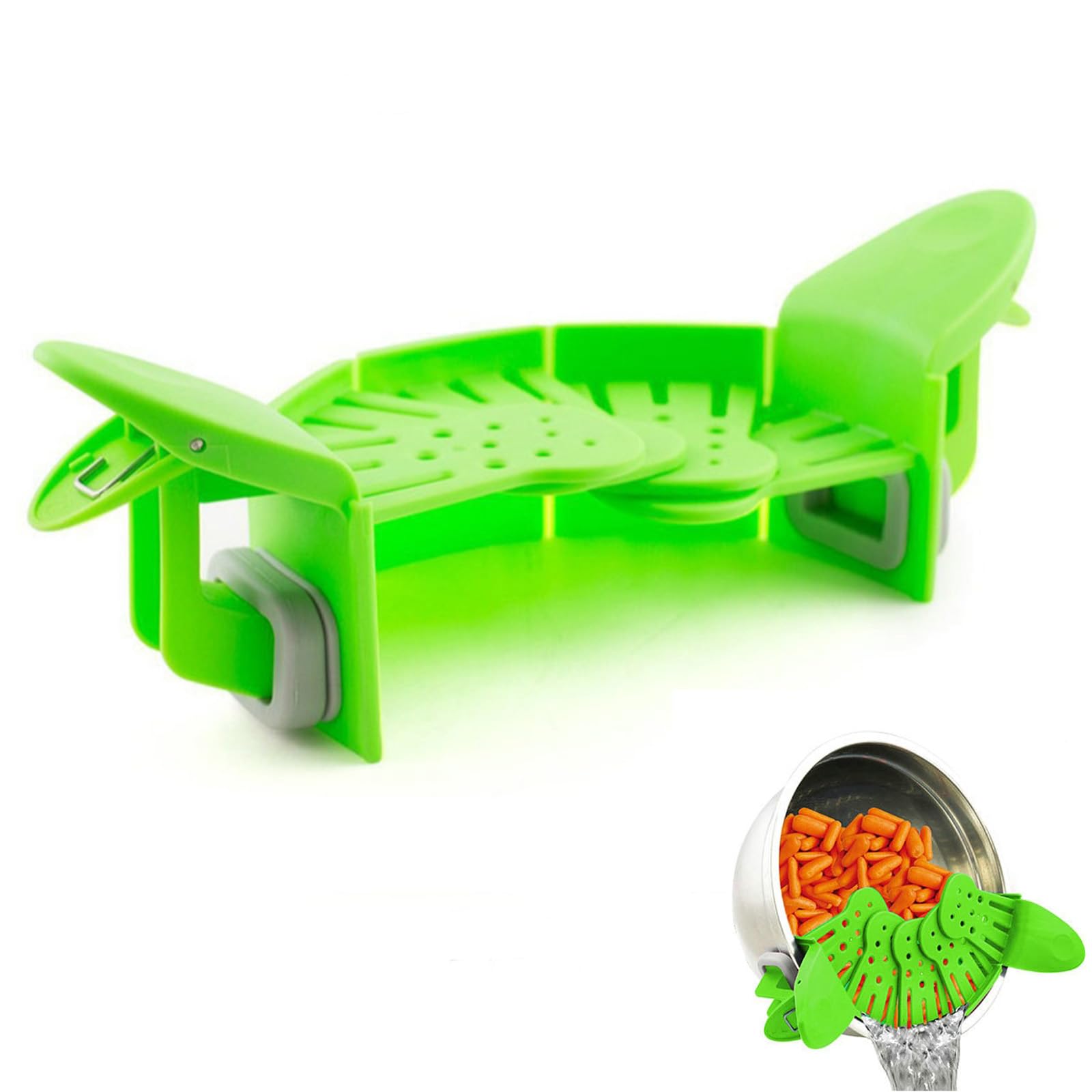 Clip on Pot Strainer Foldable Silicone Pasta Strainer with Adjustable Clips Foldable Clip on Colander Heat-Resistant, Hands-Free Kitchen Colander for Noodles, Vegetables