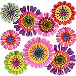 Outus Flower Hanging Decorations Fall Paper Fans Classroom Ceiling Wall Decor Colorful Bloom Paper Fan for Wedding Birthday Birthday Party Supplies(9 Pcs,Spring Flower)
