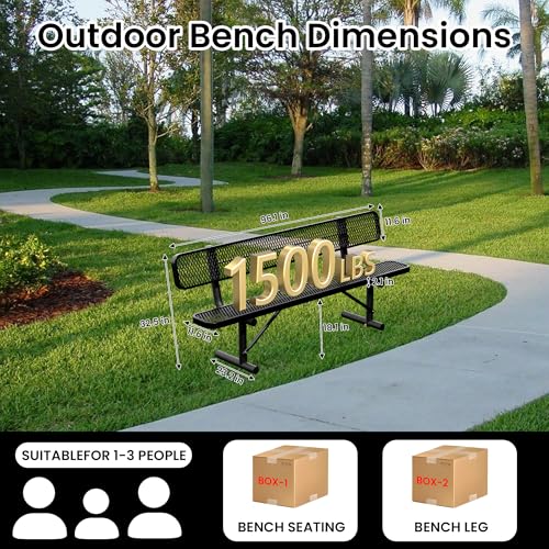 Image of 8 FT Heavy Duty Metal Park Bench for Outside, Black Bench with Backrest,4-6 Person Seat, Outdoor Commercial Metal Mesh Benches for Shopping Mall, Lawn, Park, Deck, Garden, Patio, Porch