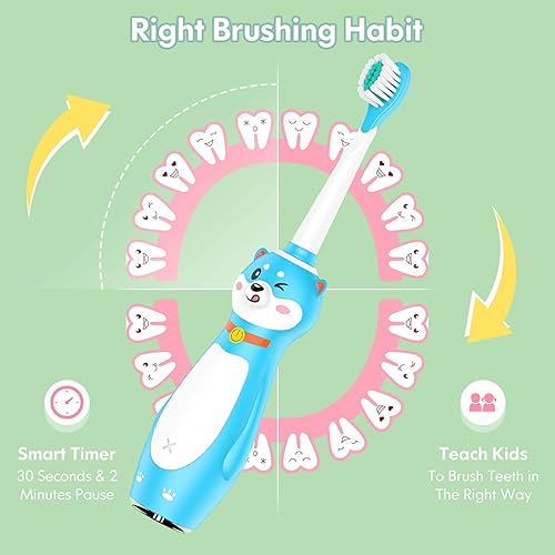 Miniatura 7 de DADA-TECH Cepillo de dientes eléctrico para niños, verde (DT-K6), cepillo de dientes eléctrico para niños, recargable azul (DT-KE9)